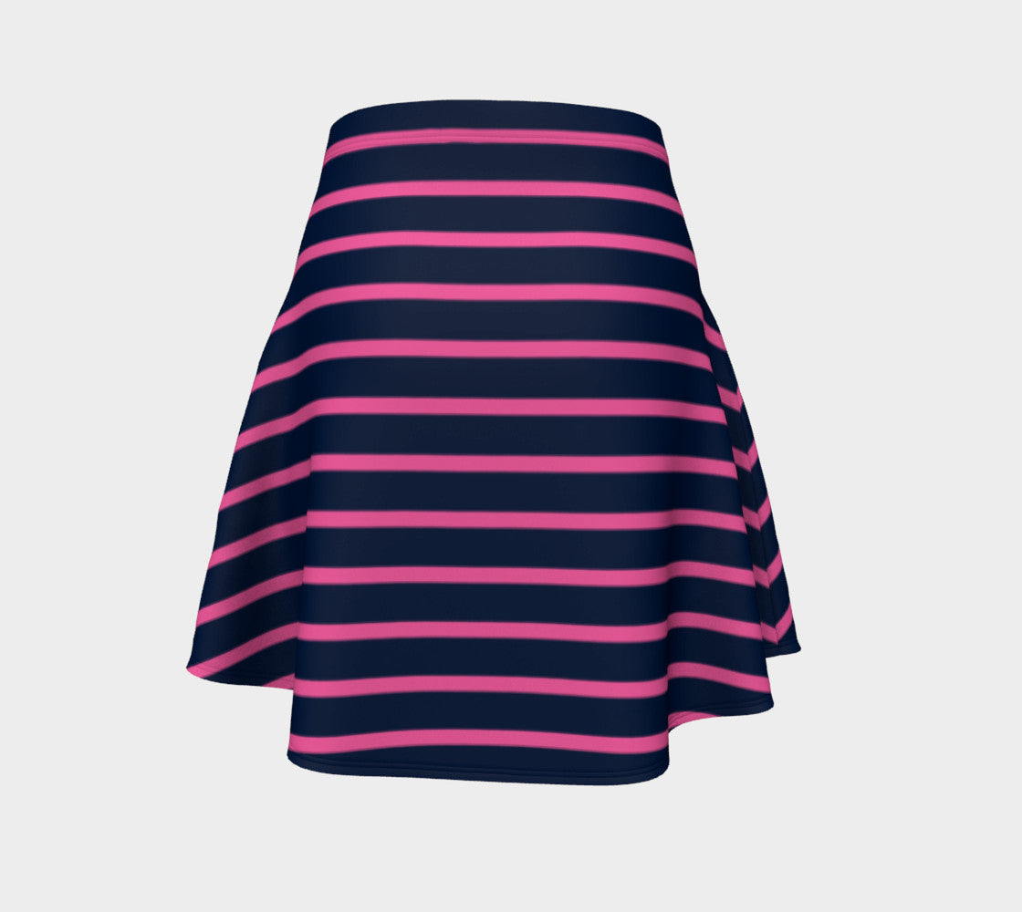 Striped Flare Skirt - Pink on Navy - SummerTies