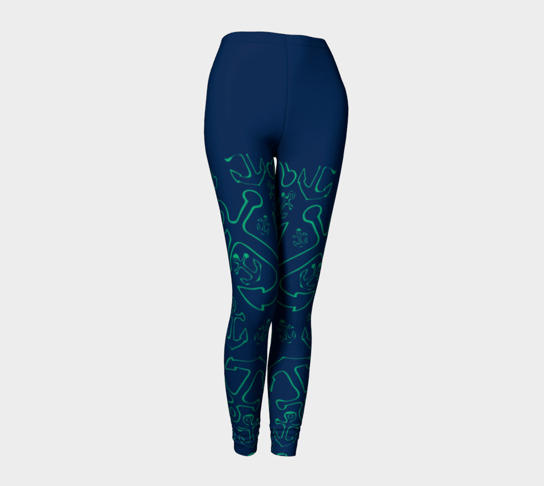 Anchor Dream Adult Leggings - Legs Only, Green on Navy - SummerTies