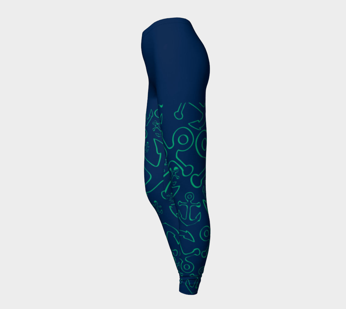 Anchor Dream Adult Leggings - Legs Only, Green on Navy - SummerTies