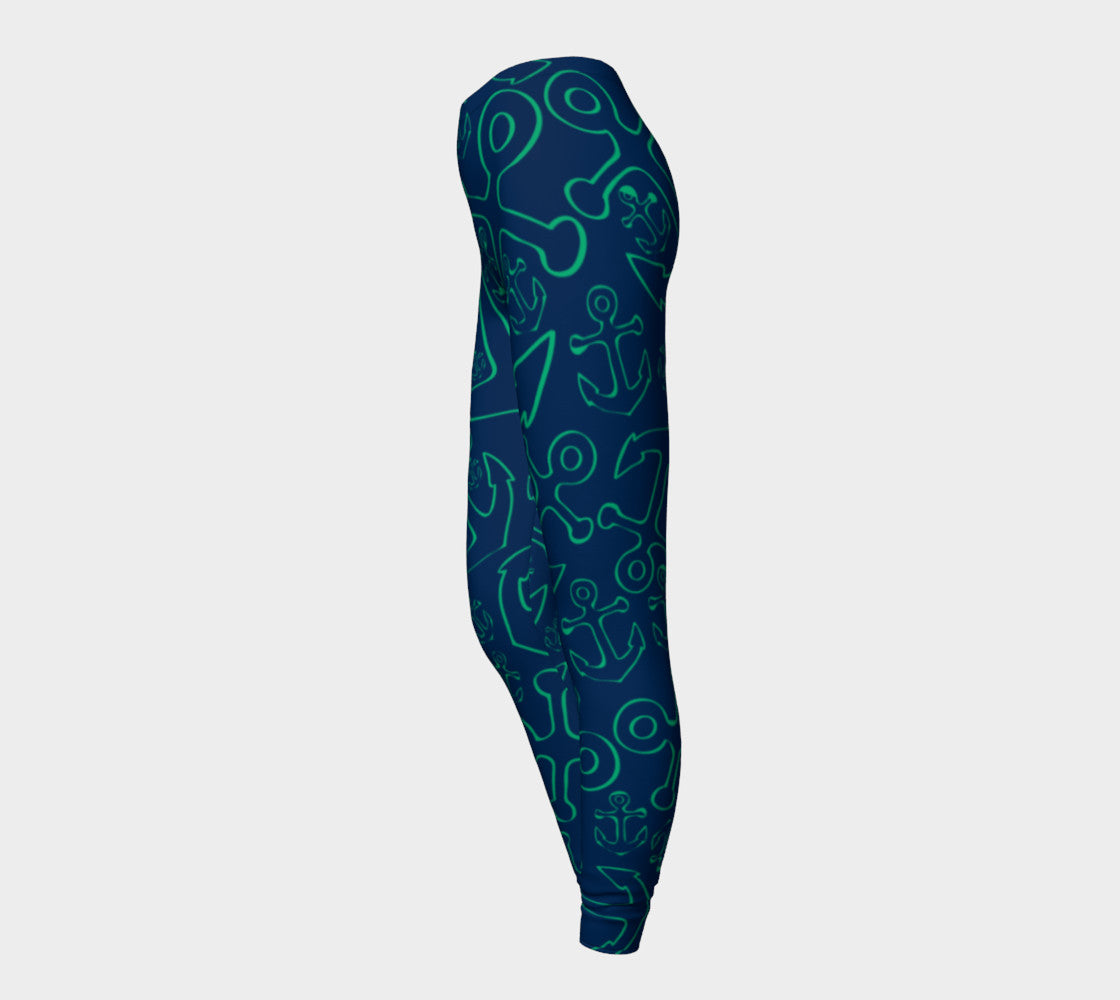 Anchor Dream Adult Leggings - Green on Navy - SummerTies