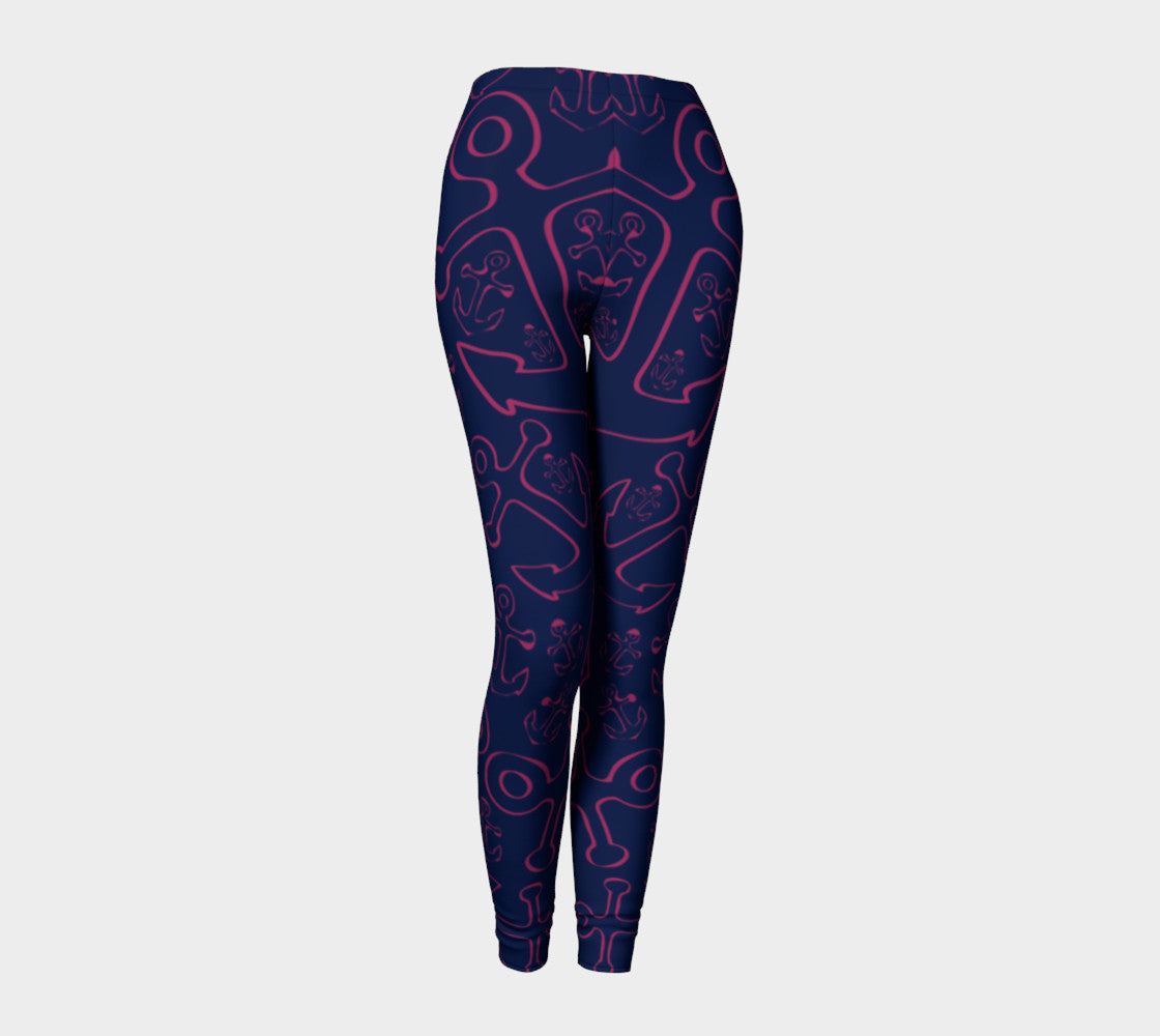 Anchor Dream Adult Leggings - Pink on Navy - SummerTies