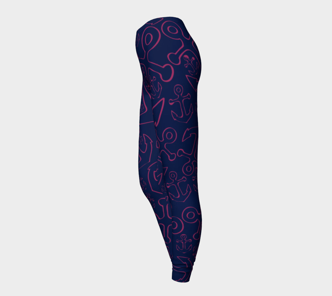 Anchor Dream Adult Leggings - Pink on Navy - SummerTies