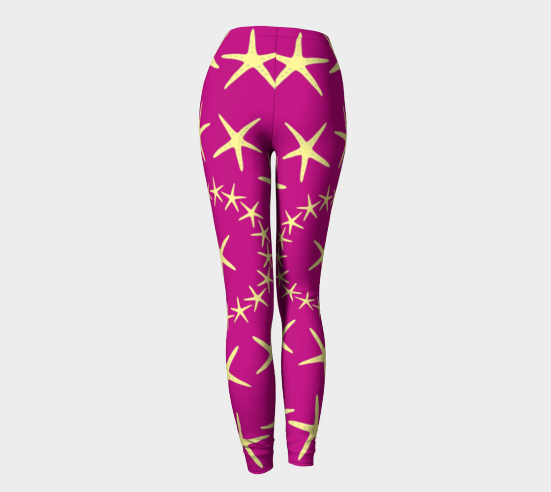 Starfish Adult Leggings - Yellow on Pink - SummerTies
