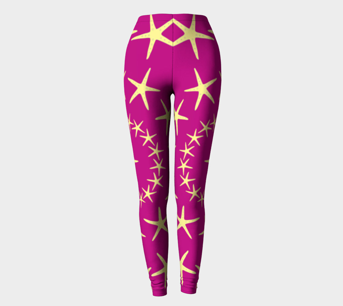 Starfish Adult Leggings - Yellow on Pink - SummerTies