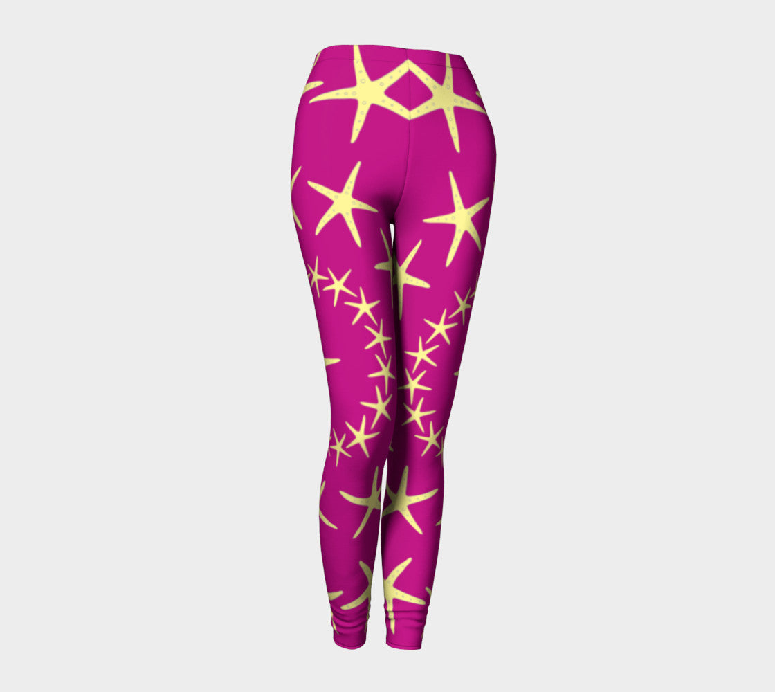 Starfish Adult Leggings - Yellow on Pink - SummerTies