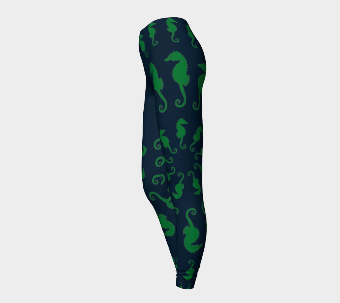 Seahorse Adult Leggings - Green on Navy - SummerTies