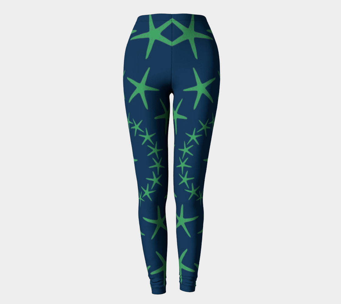 Starfish Adult Leggings - Green on Navy - SummerTies