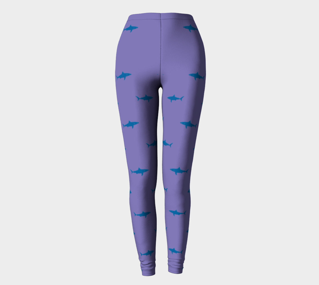 Shark Adult Leggings - Blue on Purple - SummerTies