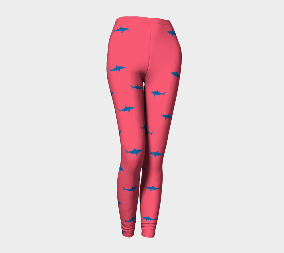 Shark Adult Leggings - Blue on Coral - SummerTies