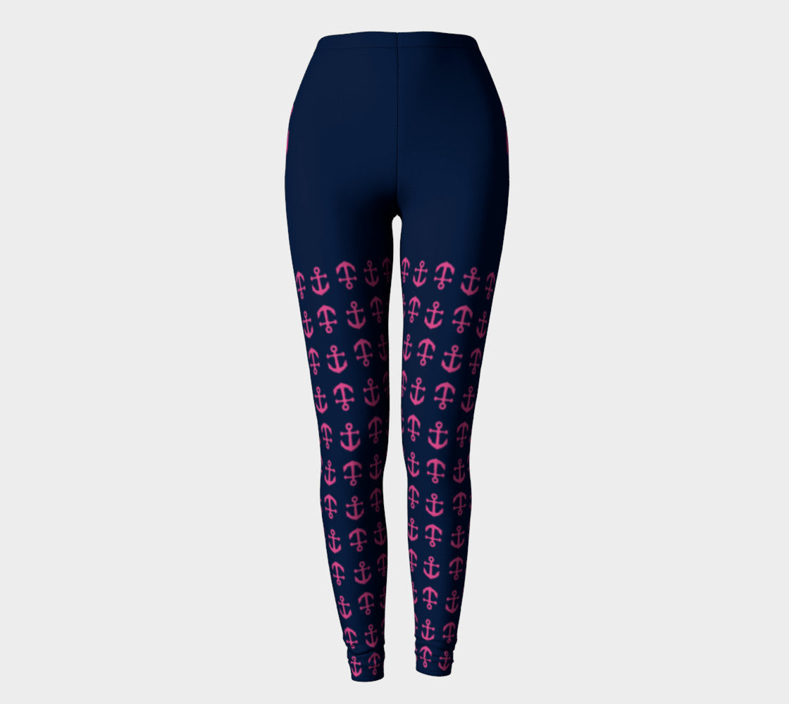 Anchor Legs and Hip Adult Leggings - Pink on Navy - SummerTies