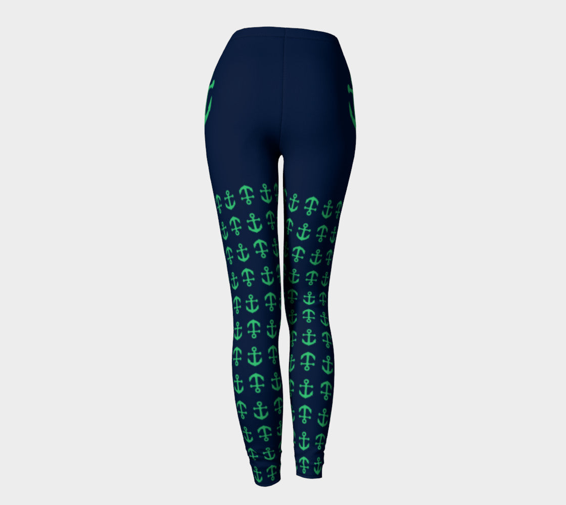 Anchor Legs and Hip Adult Leggings - Green on Navy - SummerTies