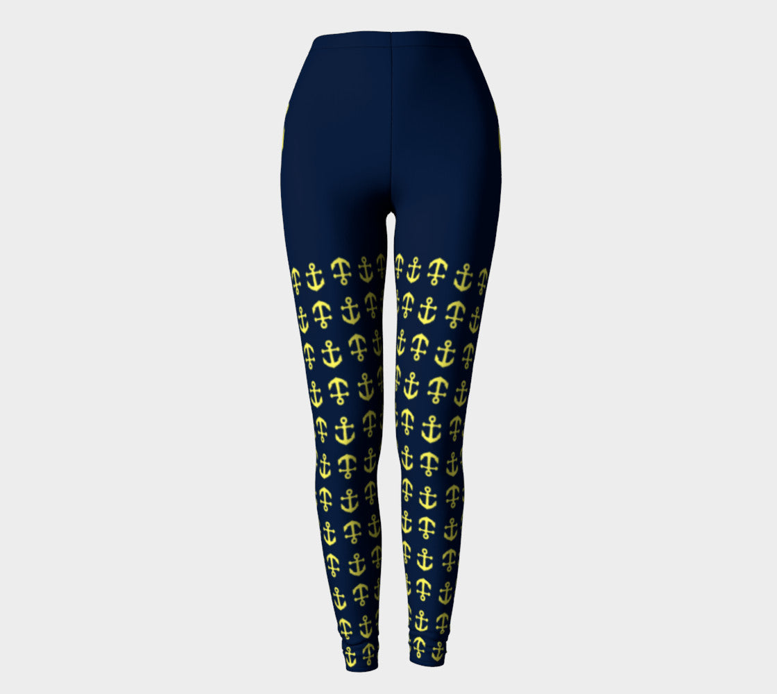 Anchor Legs and Hip Adult Leggings - Yellow on Navy - SummerTies
