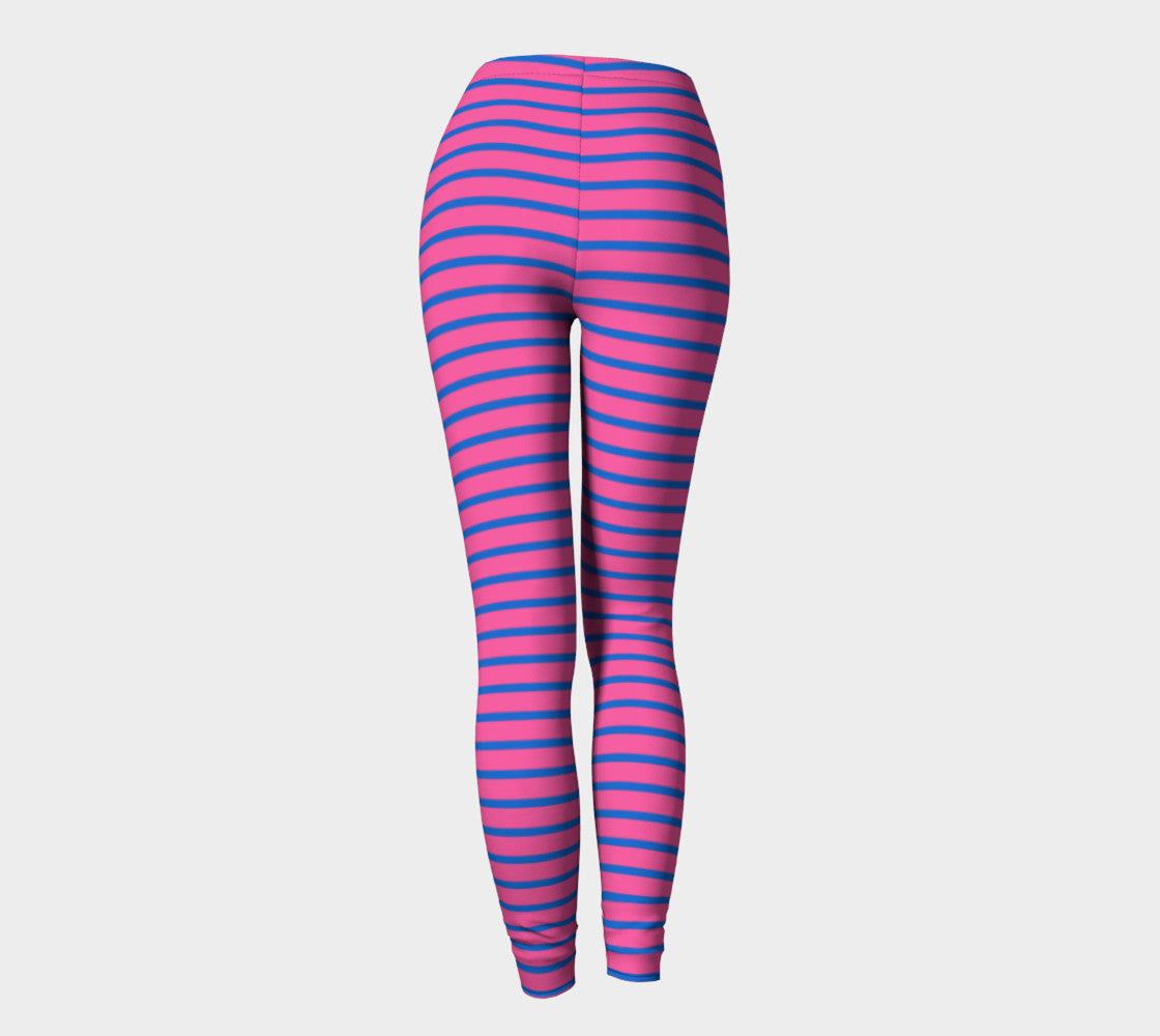 Striped Adult Leggings - Blue on Pink - SummerTies
