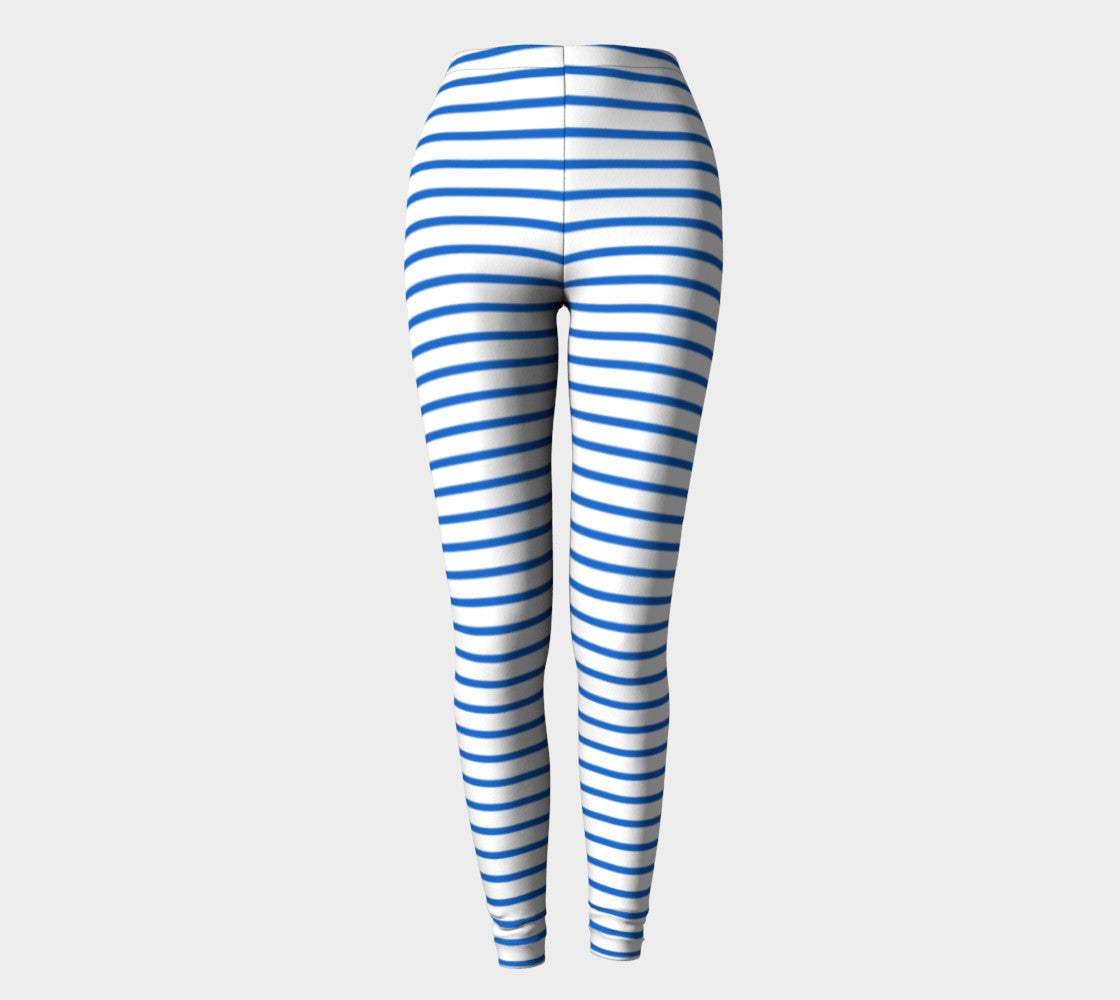 Striped Adult Leggings - Blue on White - SummerTies