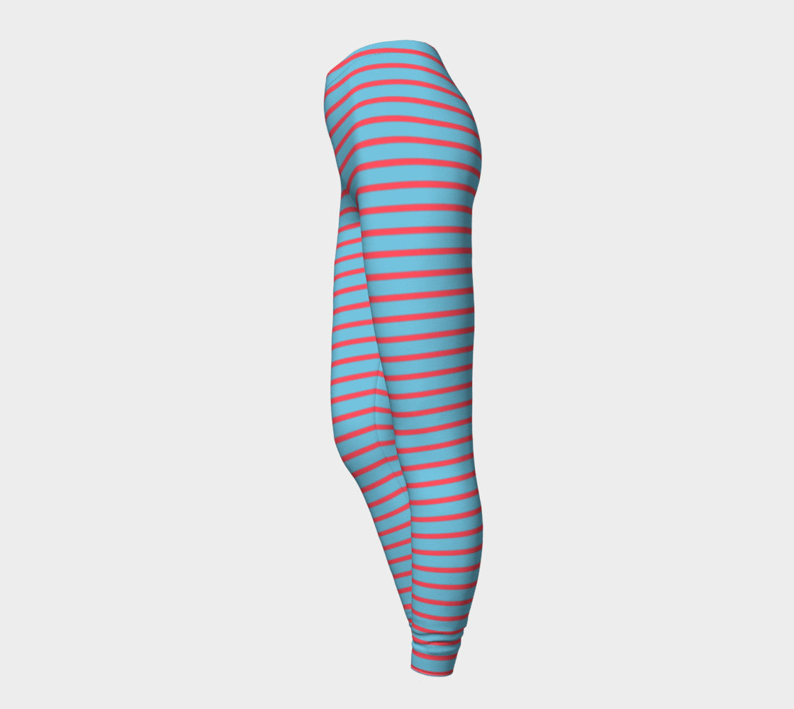 Striped Adult Leggings - Darker Coral on Light Blue - SummerTies