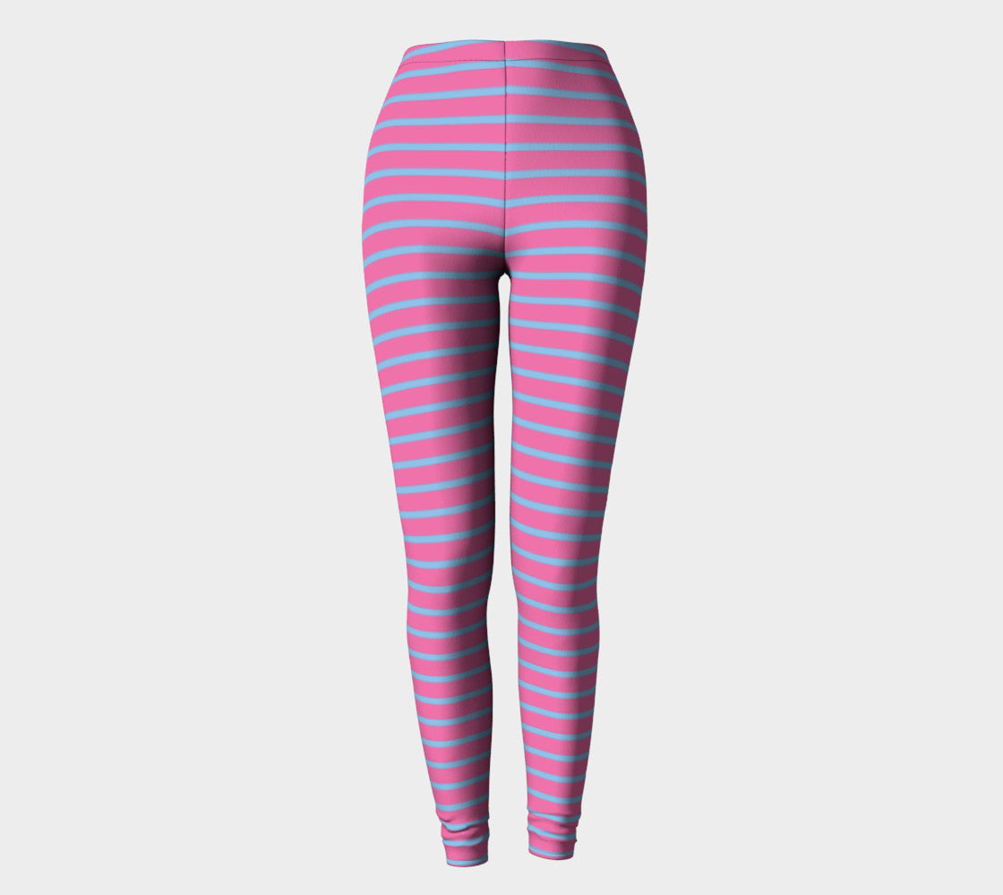 Striped Adult Leggings - Light Blue on Pink - SummerTies