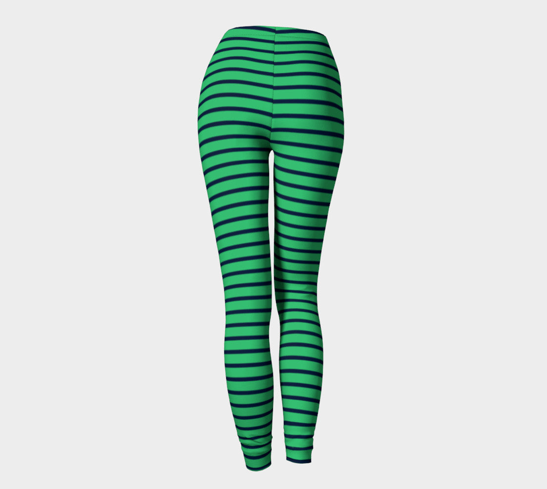 Striped Adult Leggings - Navy on Green - SummerTies