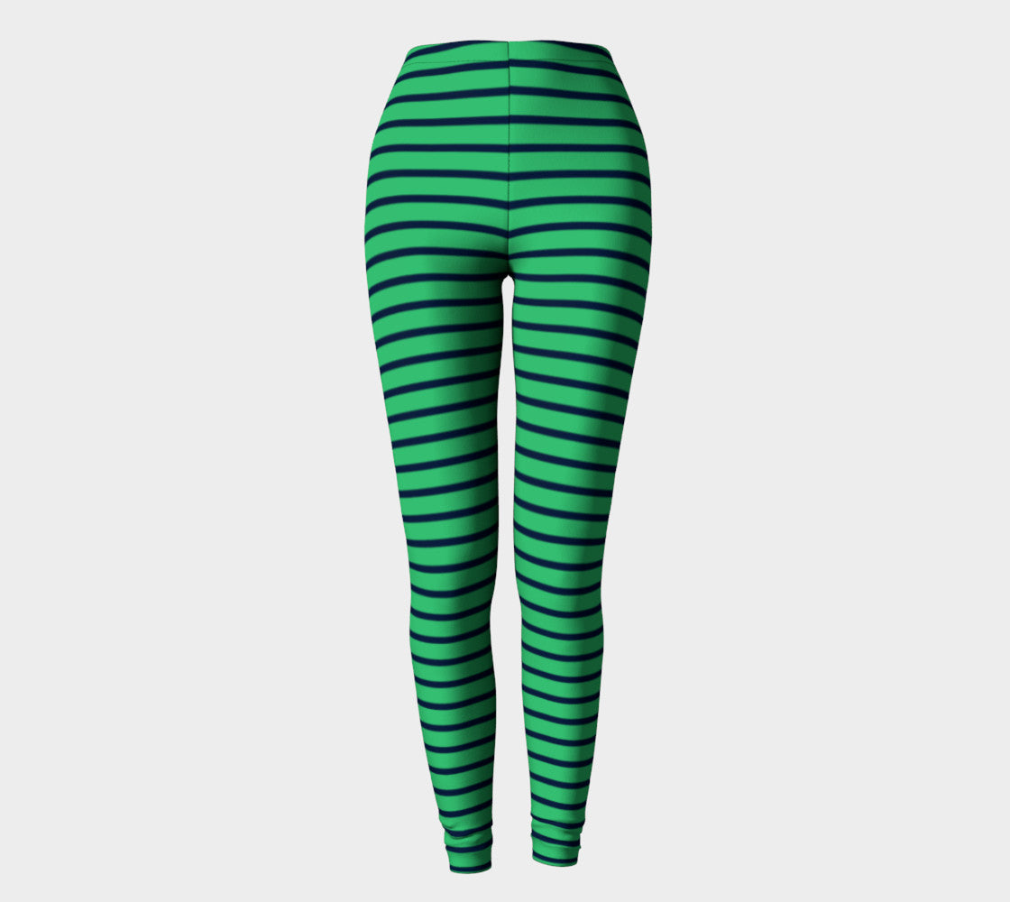 Striped Adult Leggings - Navy on Green - SummerTies