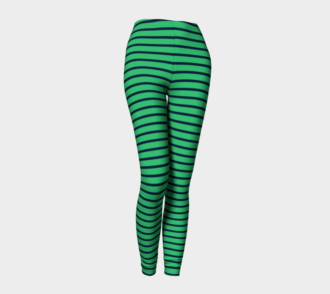 Striped Adult Leggings - Navy on Green - SummerTies