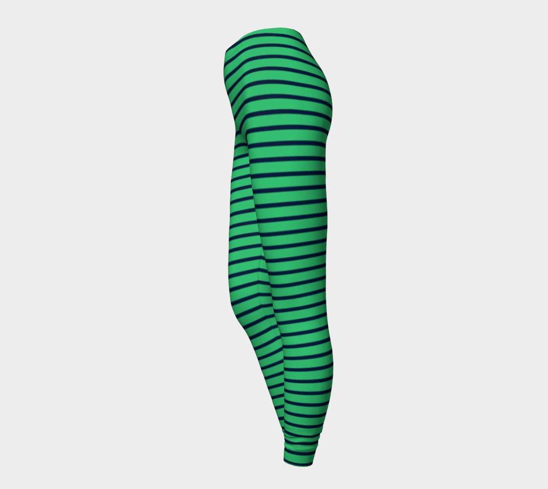 Striped Adult Leggings - Navy on Green - SummerTies