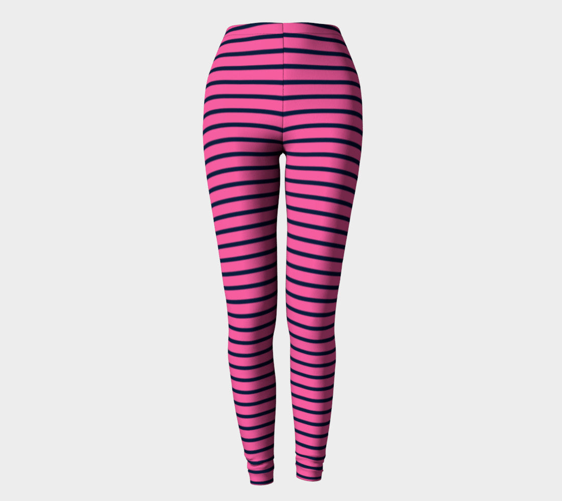 Striped Adult Leggings - Navy on Pink - SummerTies