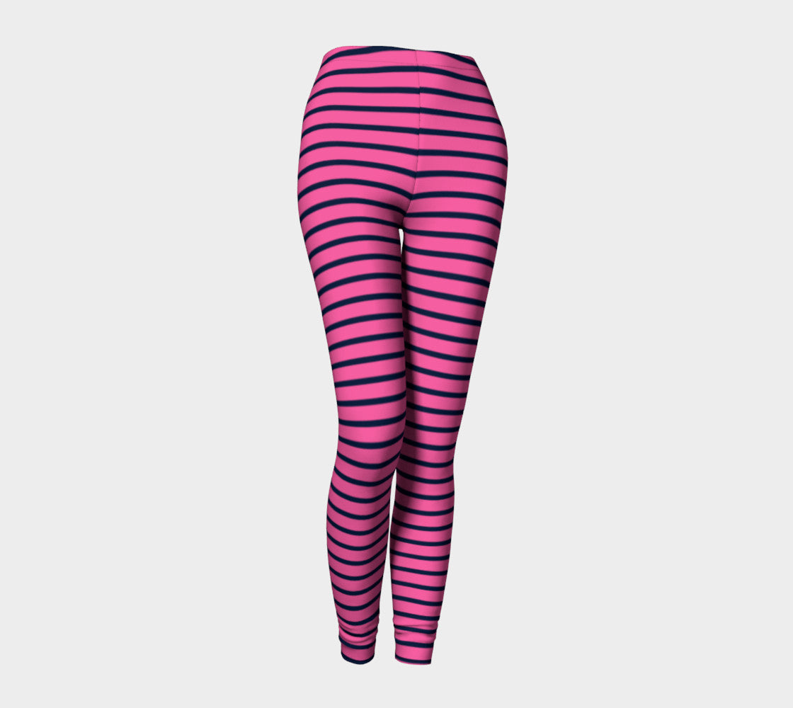 Striped Adult Leggings - Navy on Pink - SummerTies