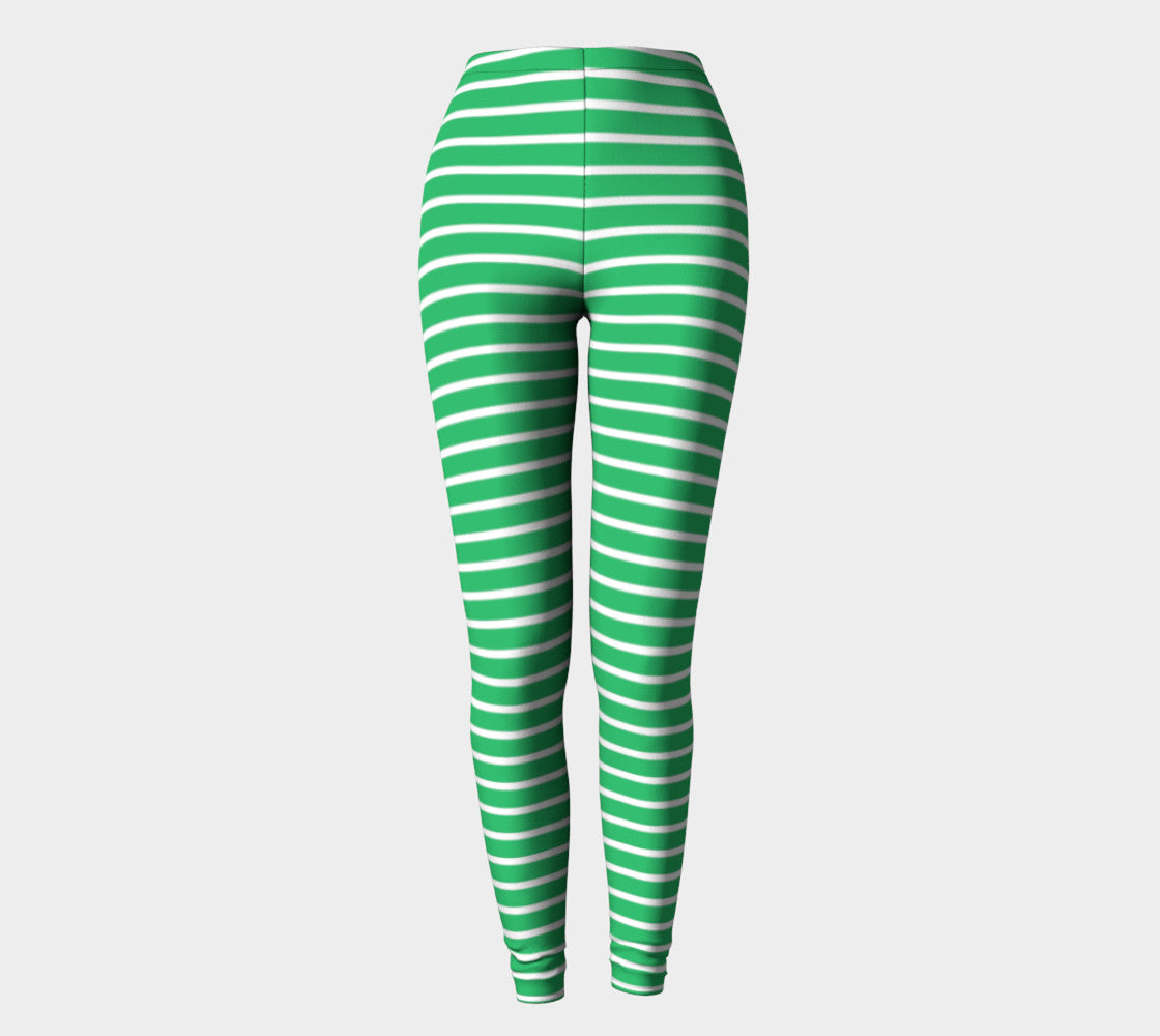Striped Adult Leggings - White on Green - SummerTies