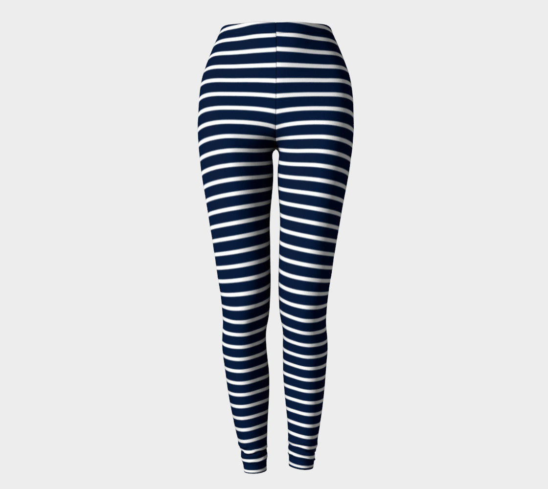 Striped Adult Leggings - White on Navy - SummerTies