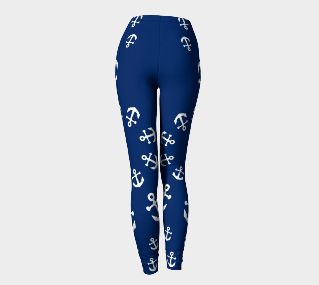 Anchor Pinwheel Adult Leggings - Navy - SummerTies