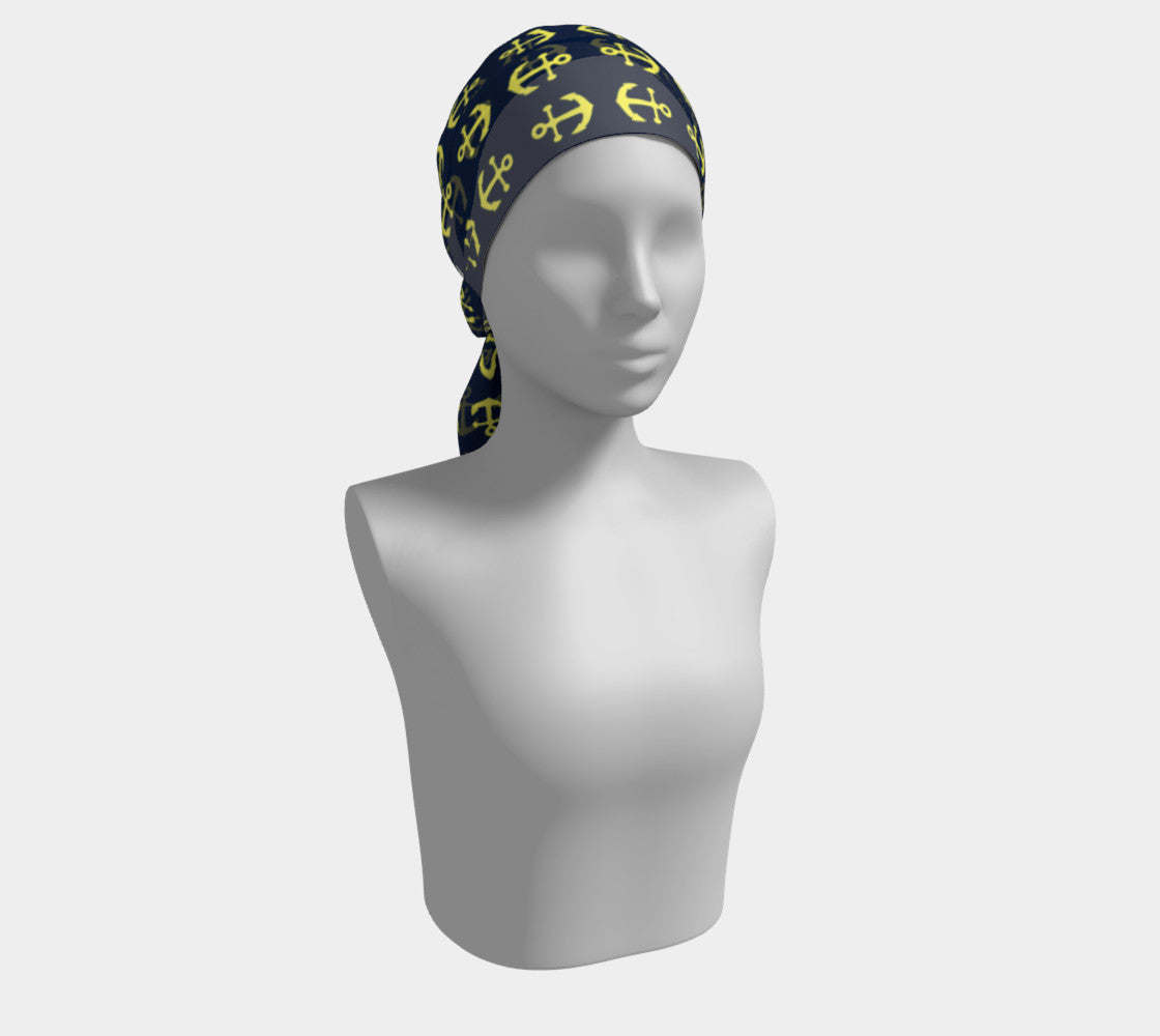 Anchor Toss Long Scarf - Yellow on Navy - SummerTies