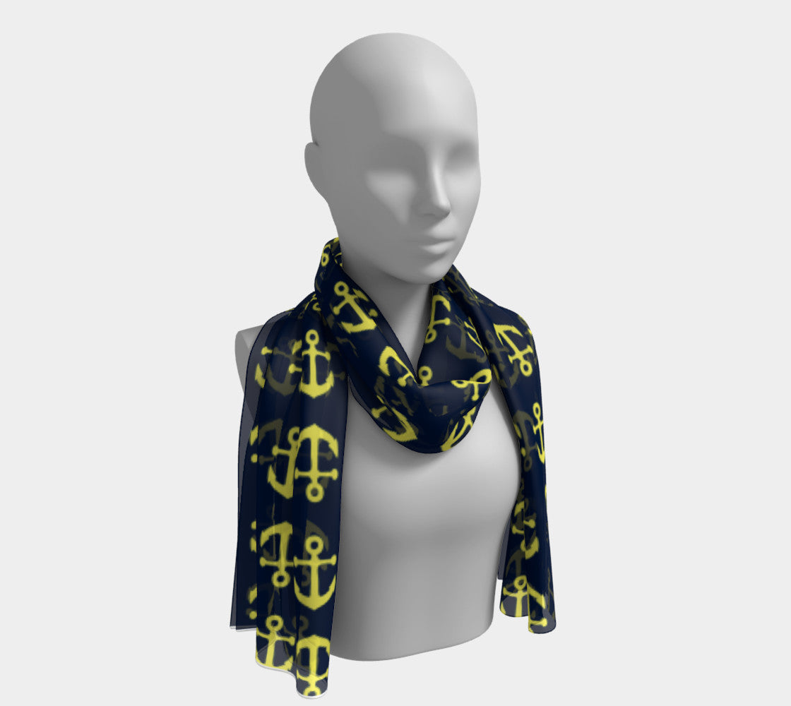 Anchor Toss Long Scarf - Yellow on Navy - SummerTies