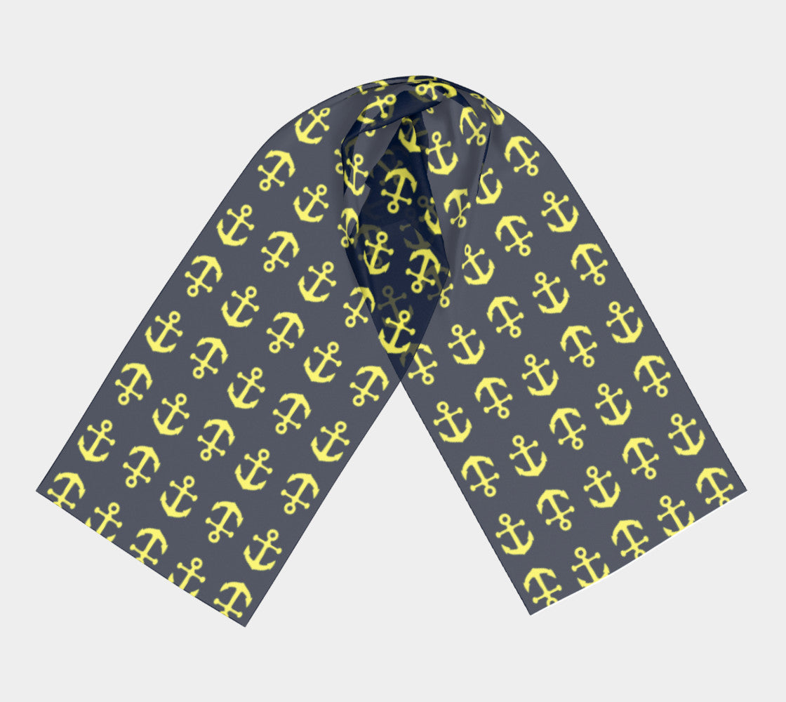 Anchor Toss Long Scarf - Yellow on Navy - SummerTies