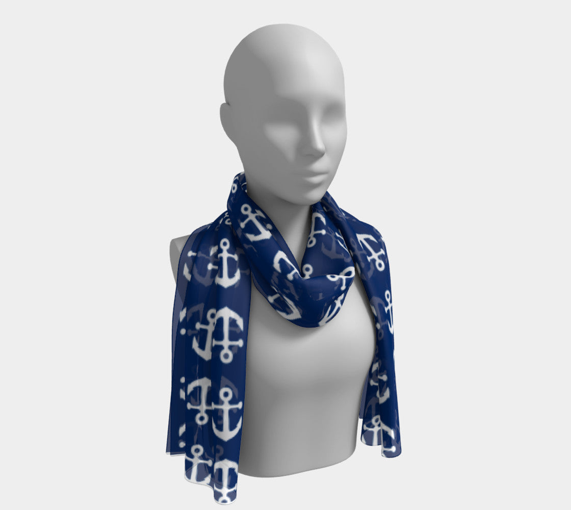 Anchor Toss Long Scarf - White on Navy - SummerTies