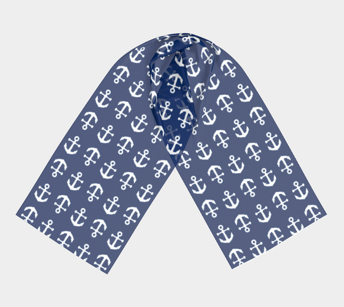 Anchor Toss Long Scarf - White on Navy - SummerTies