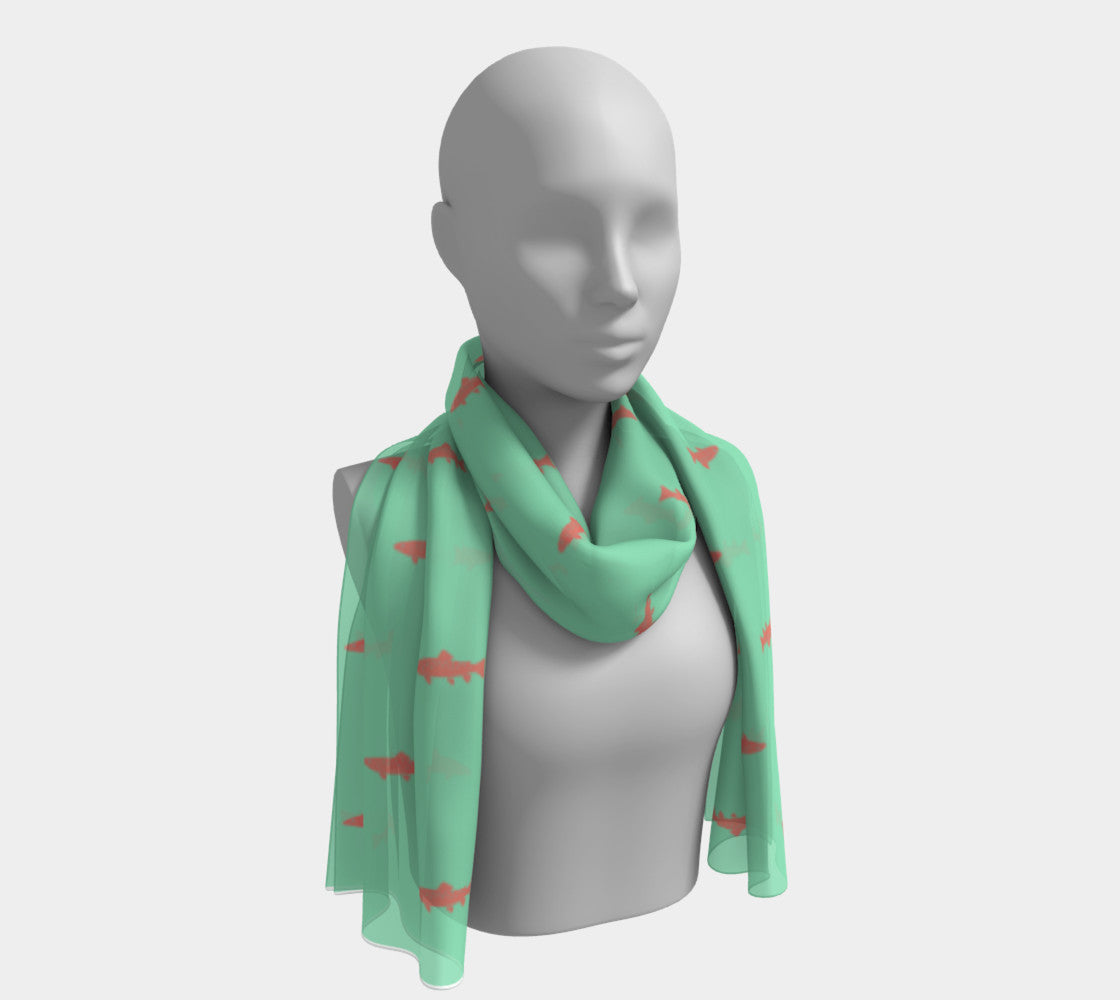 Trout Long Scarf - Spread Coral on Light Green - SummerTies