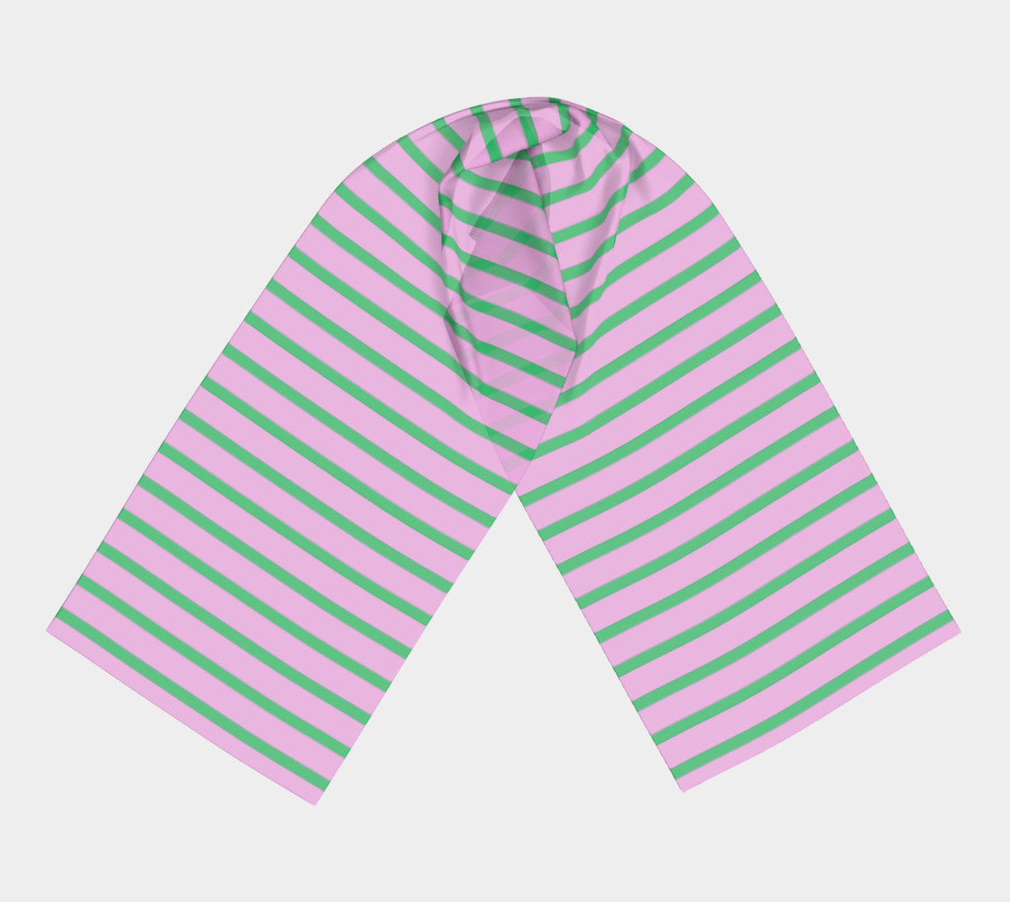 Striped Long Scarf - Green on Pink - SummerTies