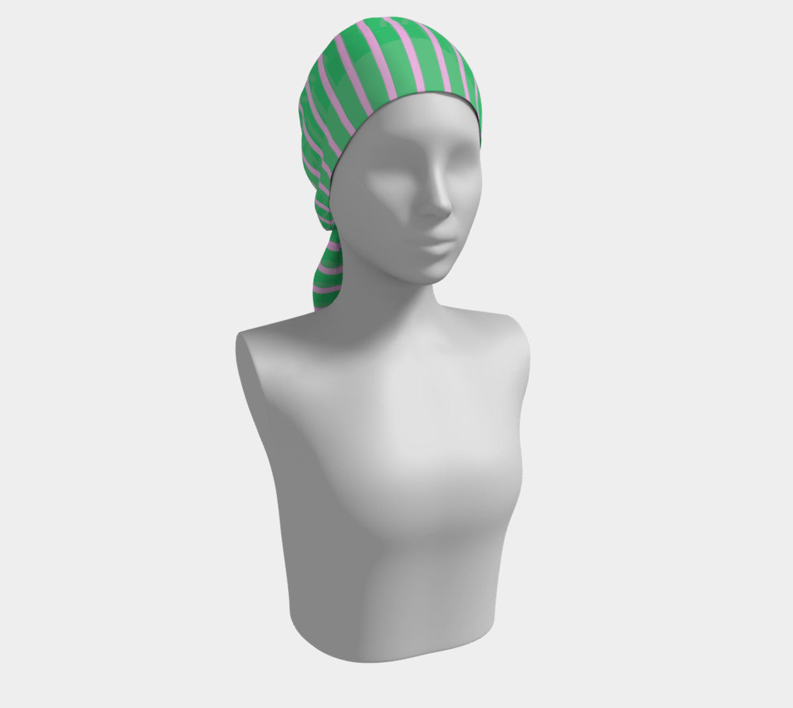 Striped Long Scarf - Pink on Green - SummerTies