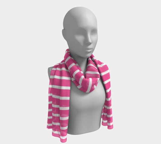 Striped Long Scarf - White on Pink - SummerTies