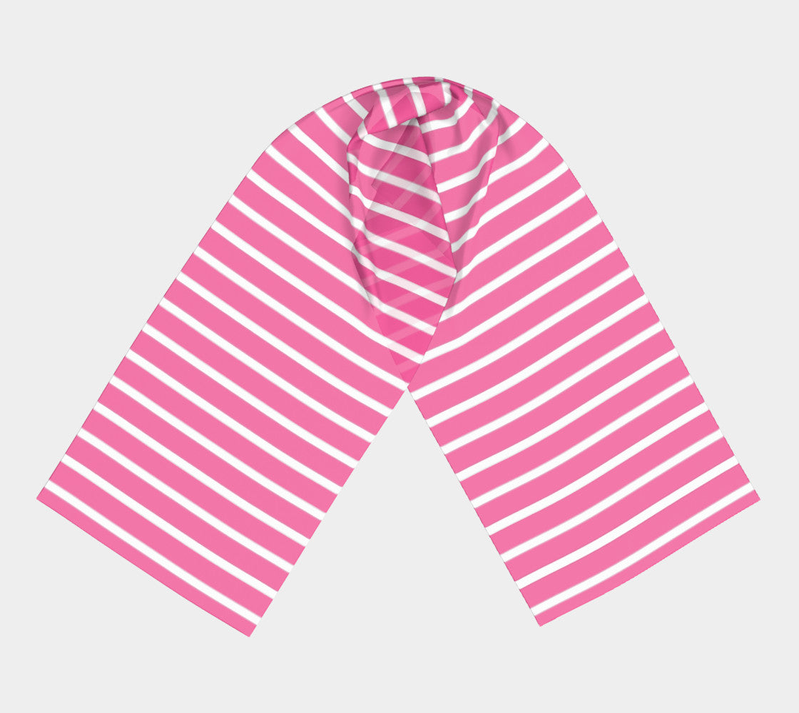 Striped Long Scarf - White on Pink - SummerTies