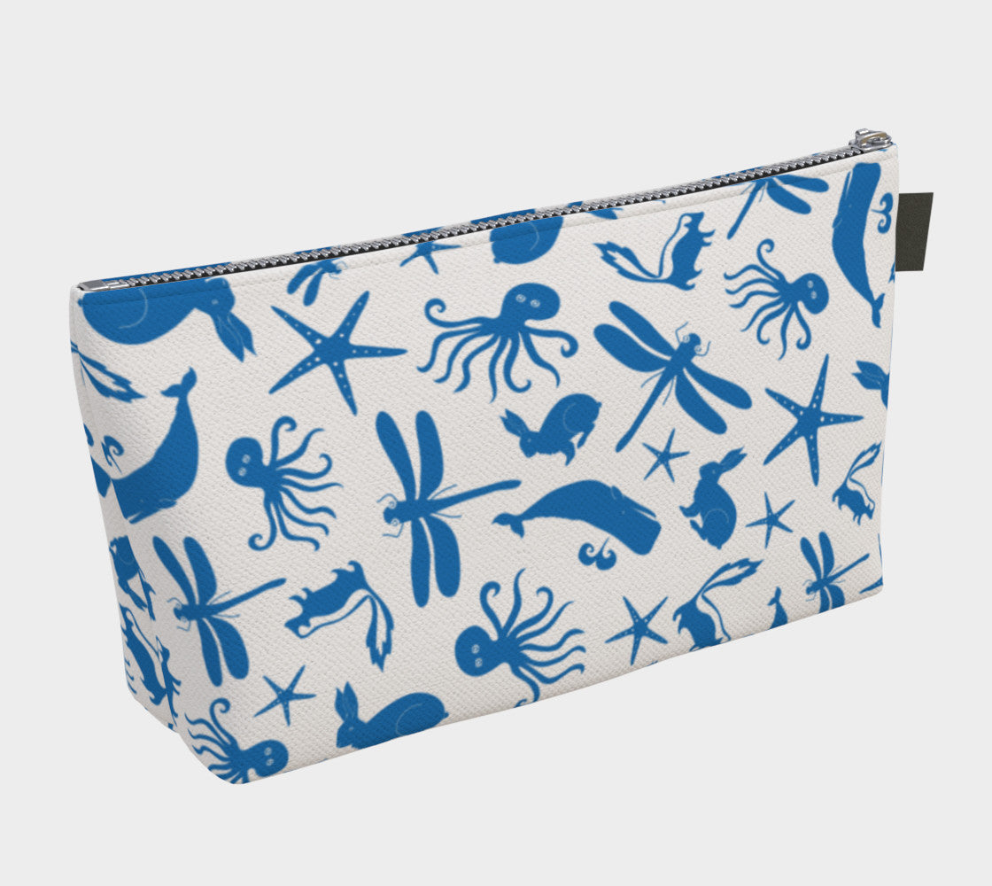 Multi Creature Makeup Bag - Blue on White - SummerTies