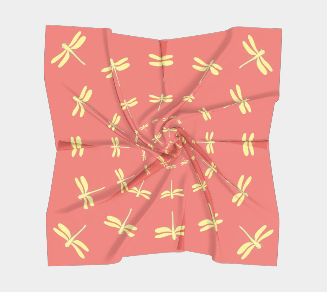 Dragonfly Square Scarf - Yellow on Orange - SummerTies