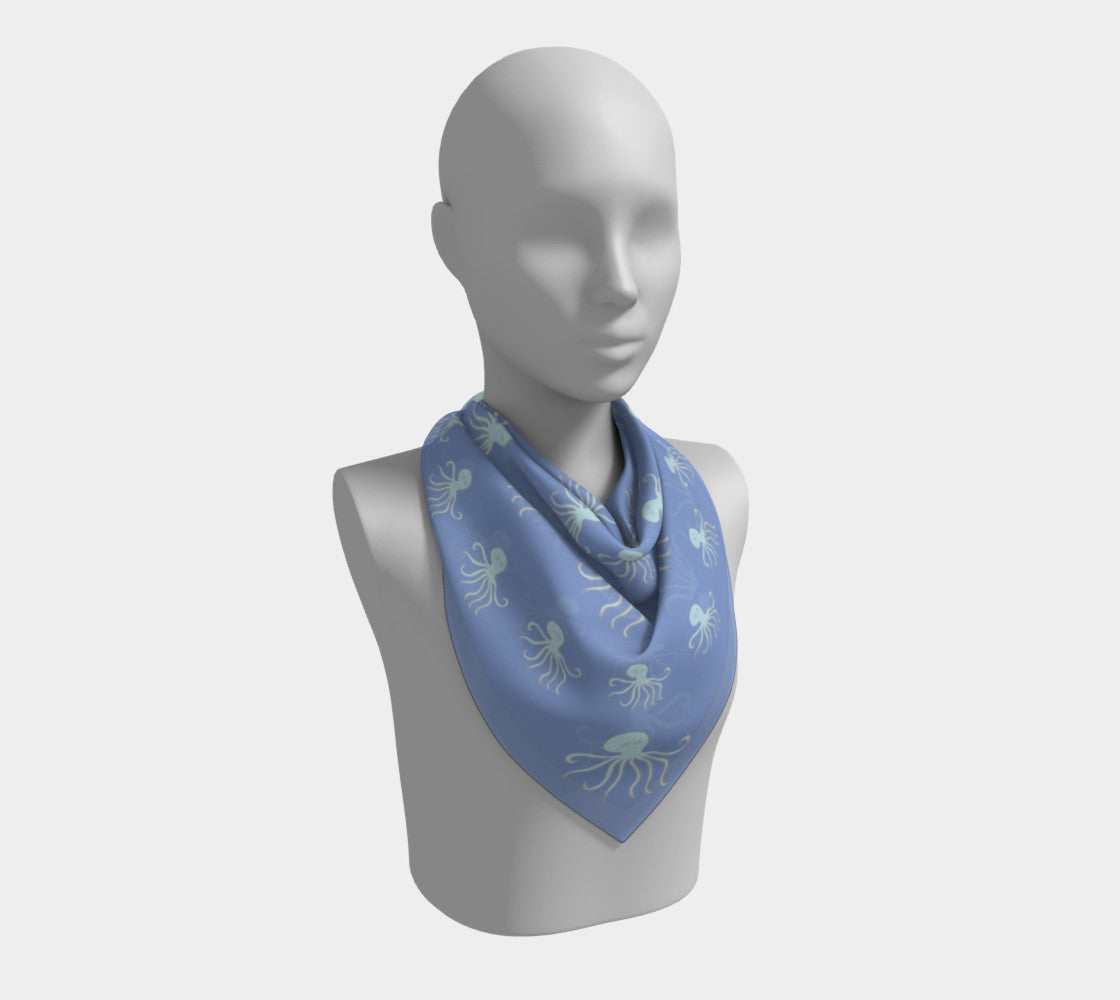 Octopus Square Scarf - Lt Blue on Blue - SummerTies