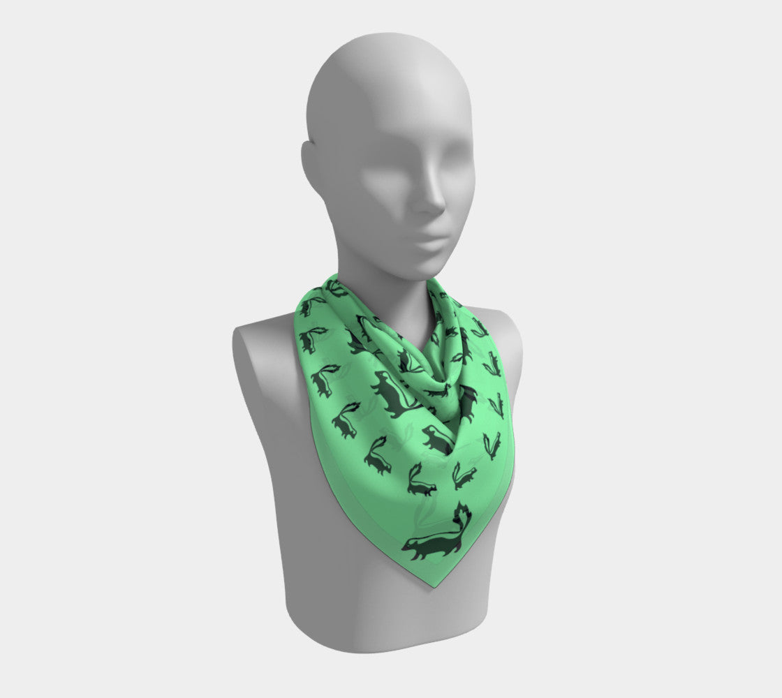 Skunk Square Scarf - Black on Green - SummerTies