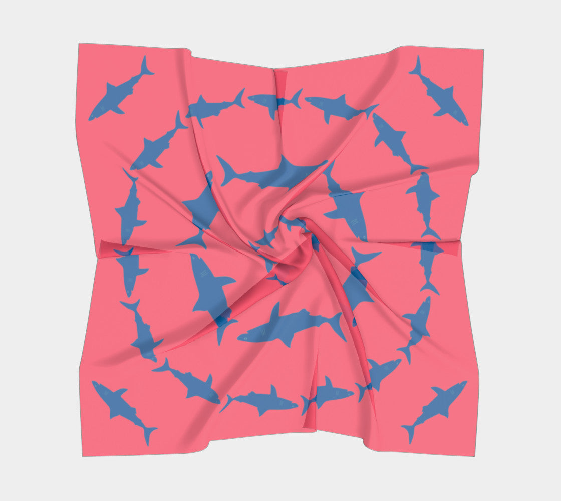 Shark Square Scarf - Blue on Coral - SummerTies