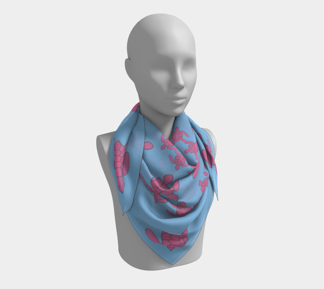 Turtle Square Scarf - Pink on Light Blue - SummerTies