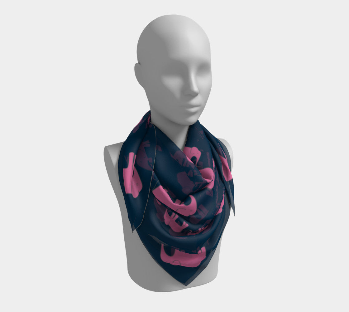 Elephant Square Scarf - Pink on Navy - SummerTies