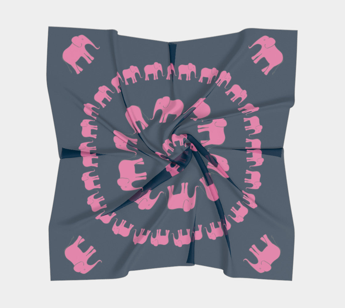 Elephant Square Scarf - Pink on Navy - SummerTies