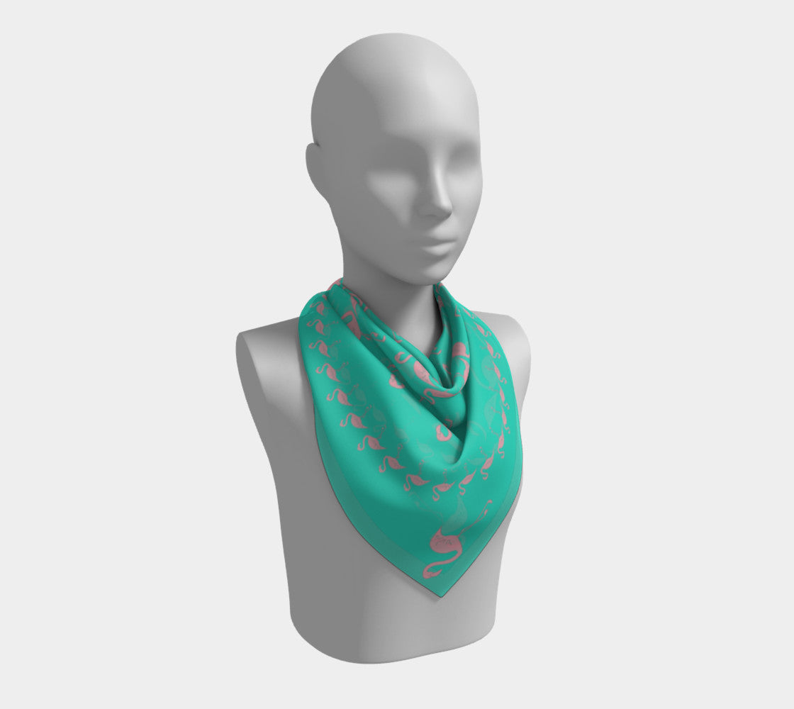 Flamingo Square Scarf - Pink on Aqua - SummerTies