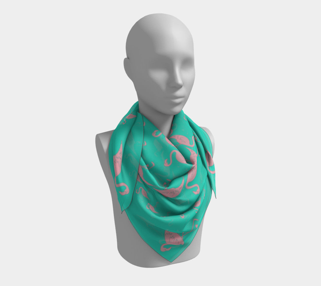 Flamingo Square Scarf - Pink on Aqua - SummerTies