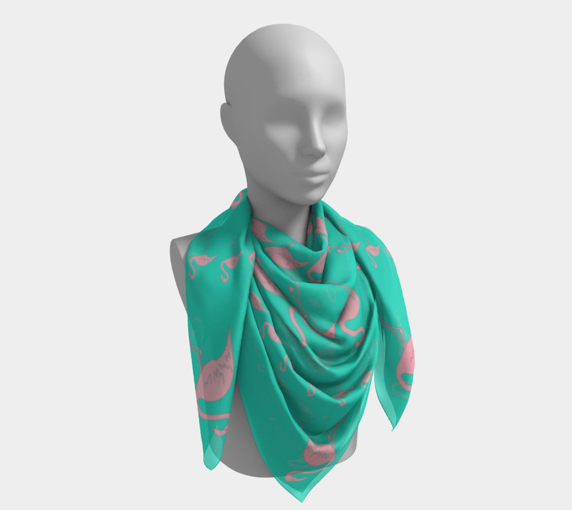 Flamingo Square Scarf - Pink on Aqua - SummerTies